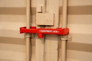Equipment Lock Uncuttable Lock installed on a cargo shipping container